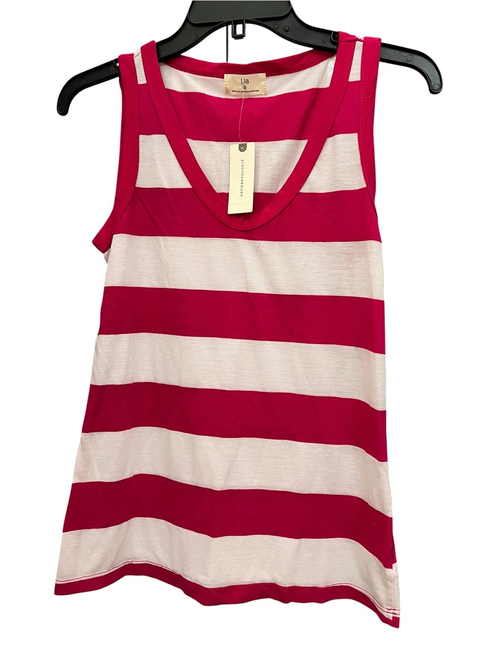 T.La Anthropologie Fuchsia and White Striped Tank Top Sz S NWT